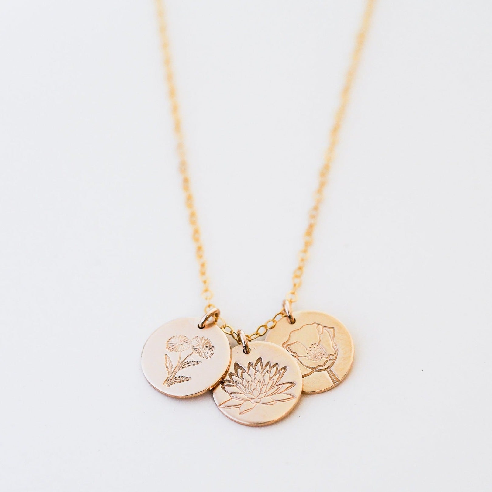 Birth Flower Disc Necklace