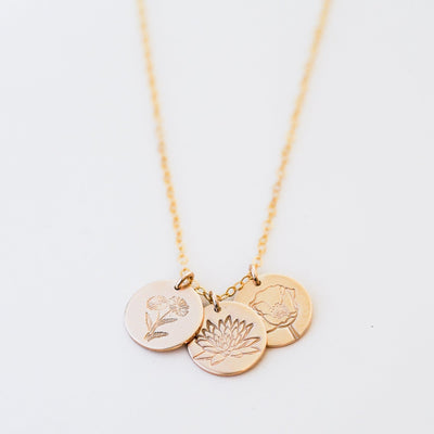 Birth Flower Disc Necklace