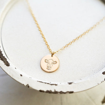 The Happy Heifer - Dainty Cow Disc Necklace