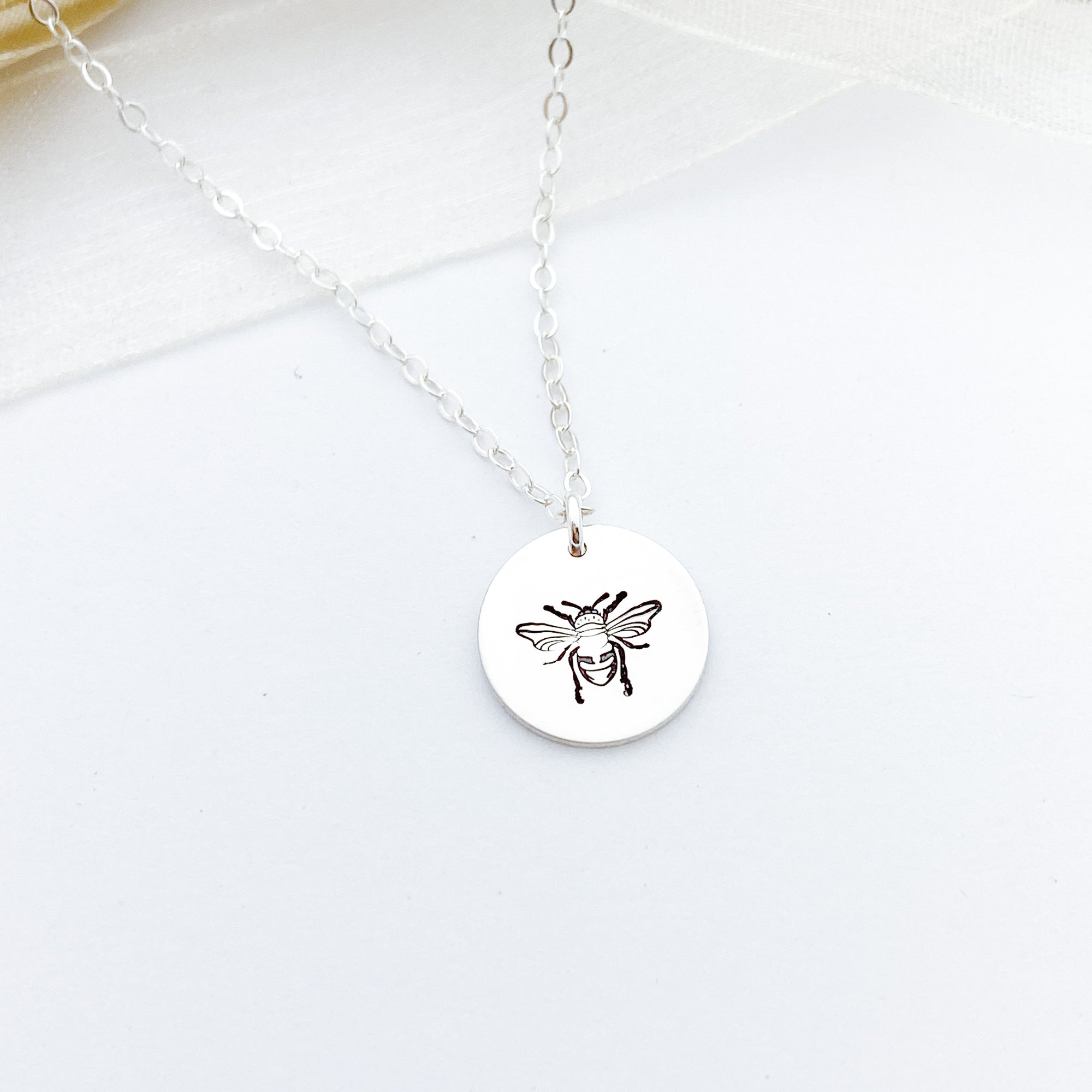 Words By Heart:Honey Bee, 1/2" Disc Necklace:Asheville, NC