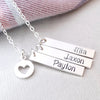 Words By Heart:Personalized Vertical Bar Necklace with Heart Charm:Asheville, NC