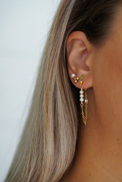 Lacy Draped + Pearls Chain Earrings