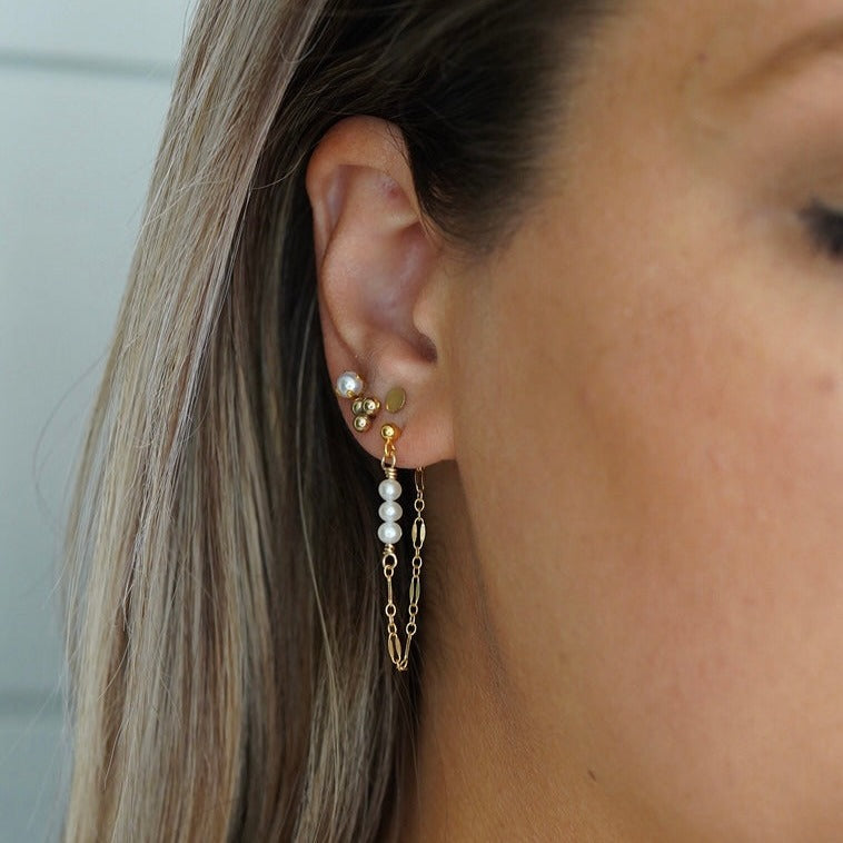 Lacy Draped + Pearls Chain Earrings